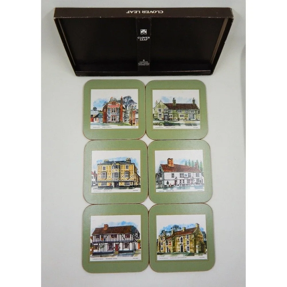 Cloverleaf Square Country Pubs CC14 Cork Coasters Set of 6